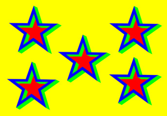 abstract five colorful stars on yellow background