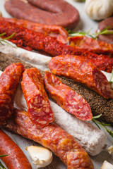 Cured pork and beef sausages