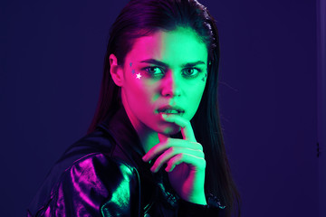 young woman with long hair and clear skin