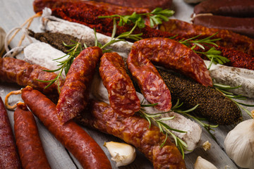 Cured pork and beef sausages