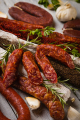 Cured pork and beef sausages