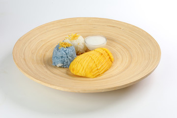 Mango butterfly pea blue white sticky rice coconut milk cream