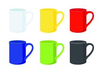coffee cup Multi color on white background illustration vector  and Many coffee cups Multi color White yellow red blue green black