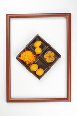 Thai traditional desserts mix variety Thong Yod Med Kanoon Foy Thong