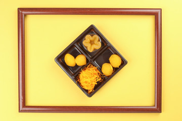 Thai traditional desserts mix variety Thong Yod Med Kanoon Foy Thong