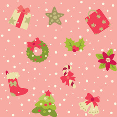 Merry Christmas pattern. Vector seamless background with  Christmas  decorations at retro style.