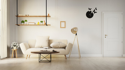 Interior poster mock up living room with colorful white sofa . 3D rendering.