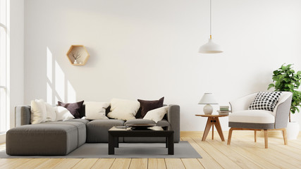 Interior poster mock up living room with colorful white sofa . 3D rendering.