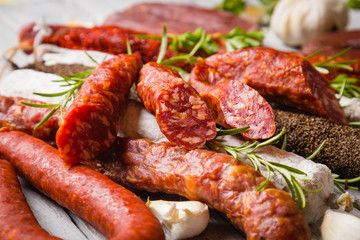 Cured pork and beef sausages