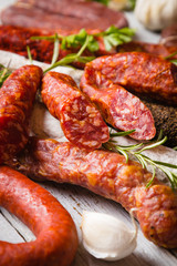 Cured pork and beef sausages