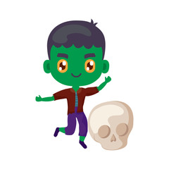 cute boy disguised of frankenstein on white background