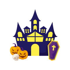 scary halloween castle on white background