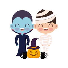 cute children disguised with icons halloween