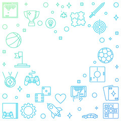Fototapeta na wymiar Vector colorful Frame with Game outline icons in Heart shape. I love Video Games vector concept illustration
