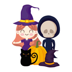 cute children disguised with icons halloween