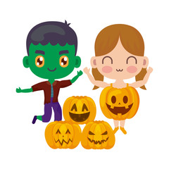 cute children disguised with icons halloween