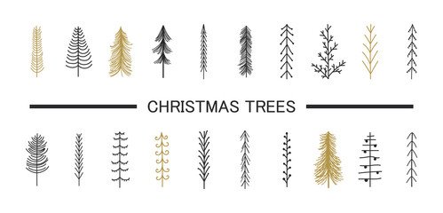 Vector set Christmas tree draw the hand. Design elements for your graphic. Vector illustration.