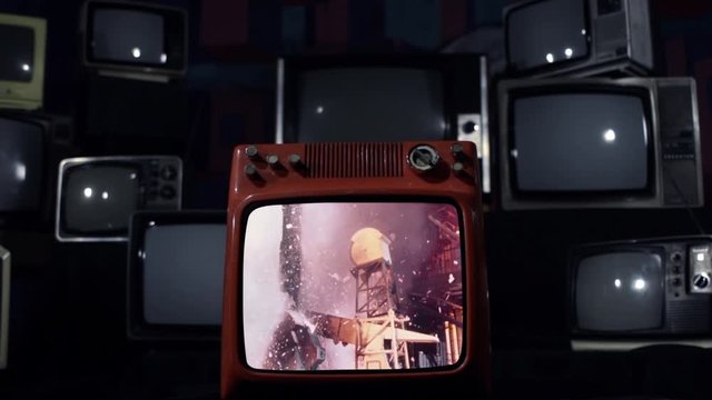  Apollo 11 Rocket Launch in a Vintage TV. Elements of this image furnished by NASA.  