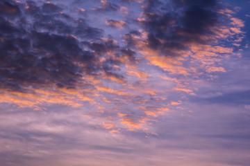 climate sunset sky with fluffy clouds and beautiful heavy weather landscape for use as background images