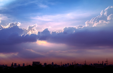 climate sunset sky with fluffy clouds and beautiful heavy weather landscape for use as background images