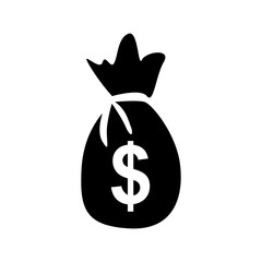 Money bag logo vector icon a black and white Moneybag sack with dollar sign