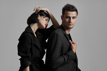 portrait of man and woman on white background