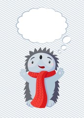 Flat hedgehog with thought cloud vector illustration. Animal thinking bubble
