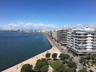 Fototapeta na wymiar Thessaloniki, Greece Walking tour by the port of Thessaloniki in Greece. view from white tower
