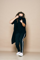 young woman in black dress