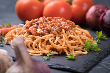 Spaghetti bolognese pasta with beef ragu