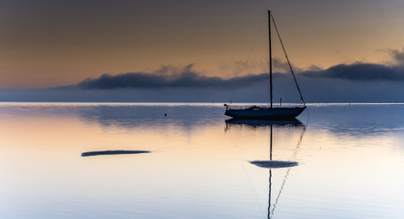 Misty Morning on the Bay with Boats