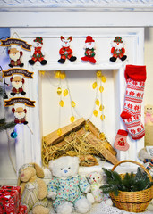 Christmas decoration with fireplace in the room
