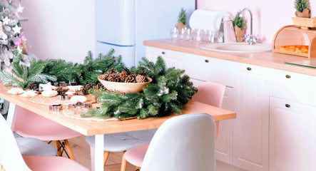 Holidays time, cozy home interior, pretty kitchen