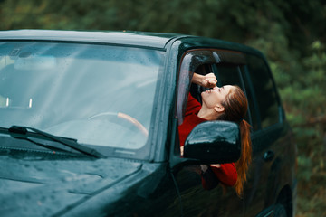 man driving a car