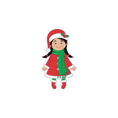 Cute girl in  santa hat. Christmas character design . Vector cartoon illustration for a poster for Christmas