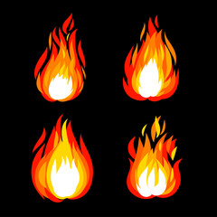 Flame drawing on black background as isolated logo