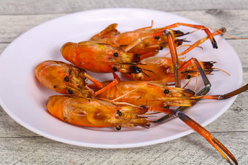 Grilled water prawn in the plate