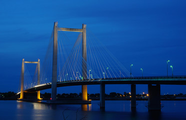 Cable-Stayed bridge over Columbia river at night