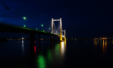 Cable-Stayed bridge over Columbia river at night