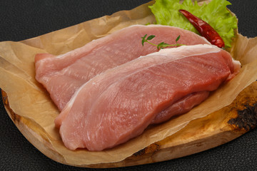 Juicy raw pork steak meat