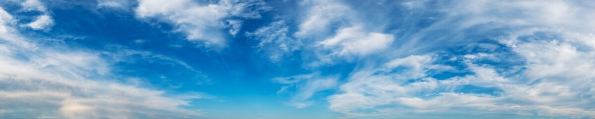 Panorama sky with cloud on a sunny day. Beautiful cirrus cloud. Panoramic image.