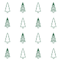 Vector pattern seamless of different  christmas tree, Christmas and New year, on white background