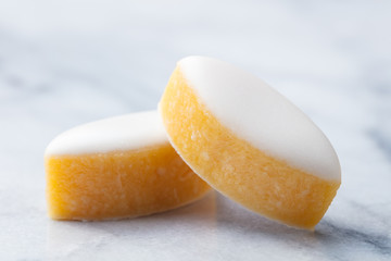Calissons d'Aix-en-Provence on marble table background. Traditional French Provence sweets. Close...