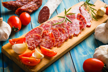 Cured pork and beef sausages