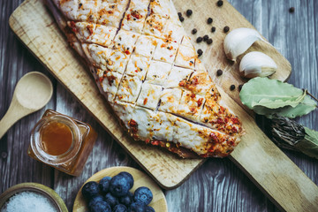 Préparation de magret de canard sauce miel myrtilles