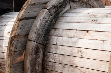 empty large wooden reels for cable transportation