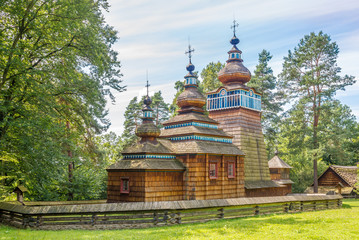 View at the Wooden church Nativity of Mary in Sanok Skanzen - Poland