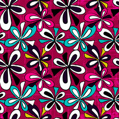 Fototapeta na wymiar graffiti abstract flowers on pink background seamless pattern illustration