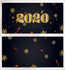 Set of 2020 Happy New Year banner with snowflakes, sparkles, lights, confetti. Shopping template for Christmas.Vector.