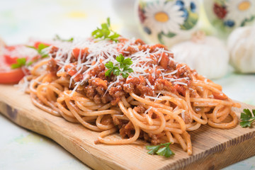 Spaghetti bolognese pasta with beef ragu